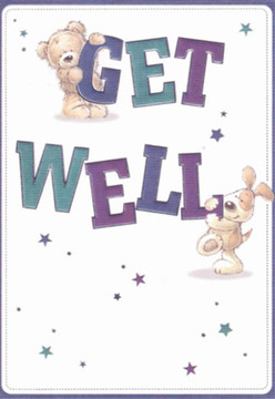 This get well card captures the inviting charm that resonates through Hatch End, blending the spirit of thoughtful care with playful artistry. At its centre, an adorable teddy bear, plush and softly textured, clings to the bold indigo letters spelling 'GET.' Just below, a lively, floppy-eared pup presses against the word 'WELL,' its fuzzy coat depicted with inviting warmth and personality. Together, their rounded shapes and expressive faces convey gentle affection and hope-the same nurturing essence we strive for in every bouquet arranged by local hands in Hatch End. Star-shaped bursts and scattered pinpricks of teal and deep violet animate the card, mimicking the twinkling city lights glimpsed from local parks in the evening. The crisp white background enhances every detail, lending a feeling of clarity and cleanliness that's especially comforting for someone recovering nearby. Each element is positioned with thought and care, echoing the florist's approach to arranging blooms by colour, texture, and emotional resonance. Just as a bright posy delivered across the area can lift a loved one's spirit, this scene extends a heartfelt wish for wellness through its vibrant hues and gentle whimsy-making it as meaningful as any floral gesture from Flower Delivery Hatch End.