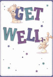 Brimming with kindness and hope, this illustrated get well card invites the warmth of Hatch End into its design. Two irresistibly cute characters-a cuddly, blush-toned bear and its loyal puppy friend-work together to gently present a bold, colourful message: 'Get Well.' The bear, lifted by faith and friendly stars, balances atop plump letters shaded in deep indigo and soothing teal, while the floppy-eared puppy playfully interacts with the word 'WELL,' its bright eyes and soft coat nearly tangible in texture. Scattered throughout are twinkling stars, their shapes fluid and hues varying from pale blue to rich purple, echoing those dazzling first spring flowers we deliver across Hatch End. The scene feels light and airy, against a background as fresh and clean as a new sheet of florist's wrapping paper. Every detail-from the expressive faces to the confident typography-conveys comfort, encouragement, and sincere compassion. As a florist who's brightened many a day in Hatch End with carefully chosen blooms, I recognize the same touch of thoughtful cheer in this playful card-a heartfelt message, designed to wrap a bit more hope and brightness around someone as they heal.