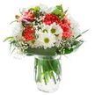 Bright and inviting, this Hatch End-inspired bouquet captures the essence of a spring morning-a joyful medley of coral carnations and snowy-white chrysanthemums singing in playful harmony. The ruffled carnations anchor the composition with their dynamic shape and spirited coral-pink color, while groups of crisp white daisies with vivid green eyes evoke feelings of innocence and renewal, as though gathered from the gardens near Morrisons in Hatch End. Wisps of baby's breath weave a cloud-like texture above the arrangement, softening transitions between blooms and adding a touch of lightness. Magenta-purple alstroemeria buds, not yet open, quietly hint at the promise of new beginnings. Deep, glossy green leaves cradle the myriad blossoms, both accenting and unifying the bouquet's energetic palette. Arranged in a clear glass vase filled with fresh water, visible stems emphasize the bouquet's handpicked freshness and attentive curation. Illuminated by gentle, even light that highlights every shade and petal, this bouquet is the perfect uplifting gift-equally at home on a breakfast table or delivered as a token of gratitude to a friend on Colburn Avenue, its colors and form inviting hope and warmth into any Hatch End home.